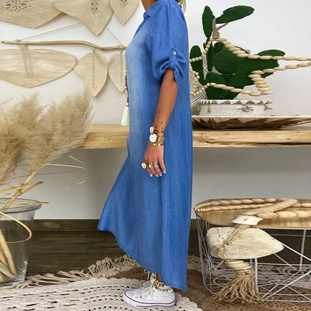 Nora Casual Lange Spijkerjurk – Tijdloze Denim Elegantie