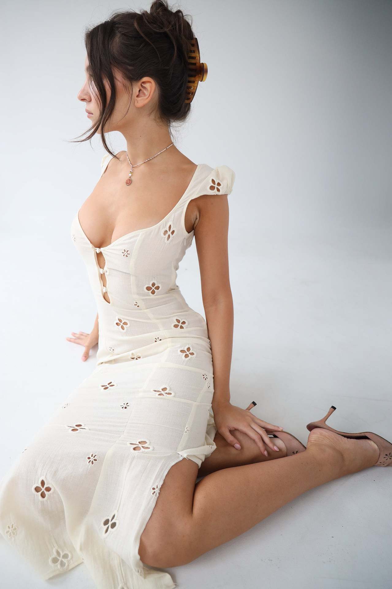 Deborah - Vintage Geborduurde Fishtail Midi-jurk