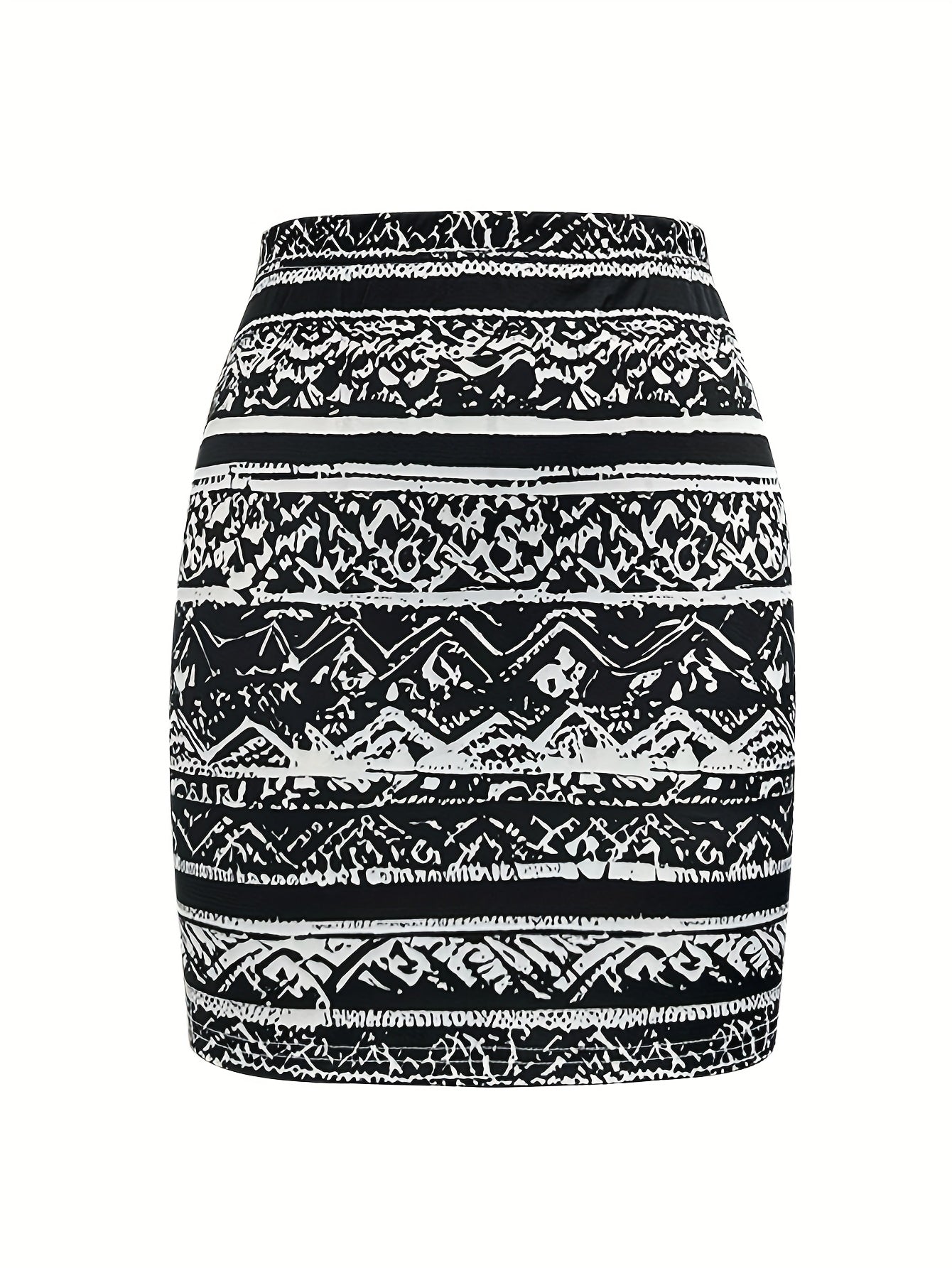 Marleen | Zwarte Geometrische Rok met Hoge Taille