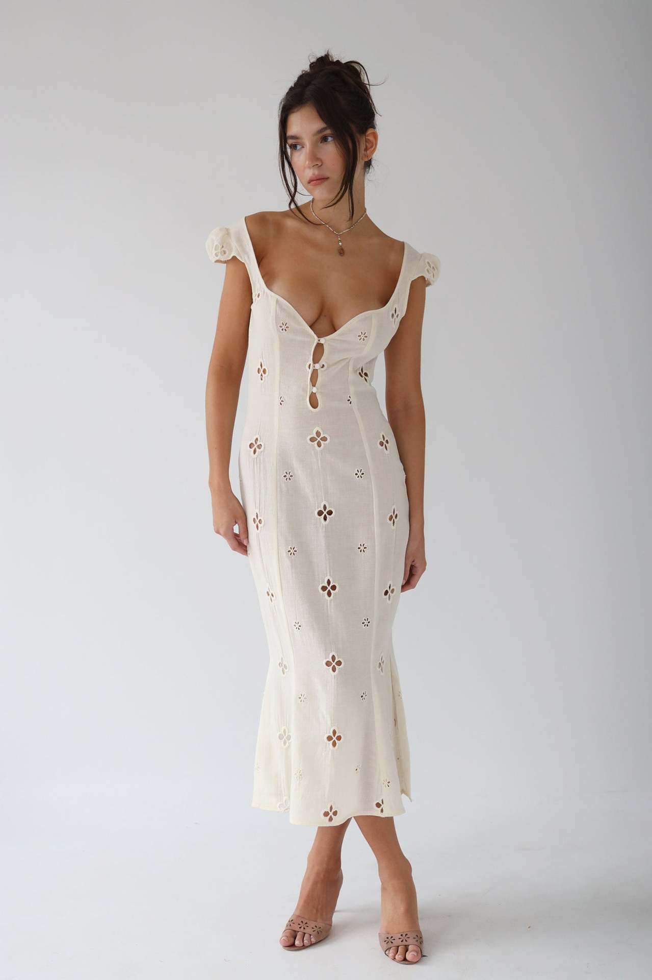 Deborah - Vintage Geborduurde Fishtail Midi-jurk