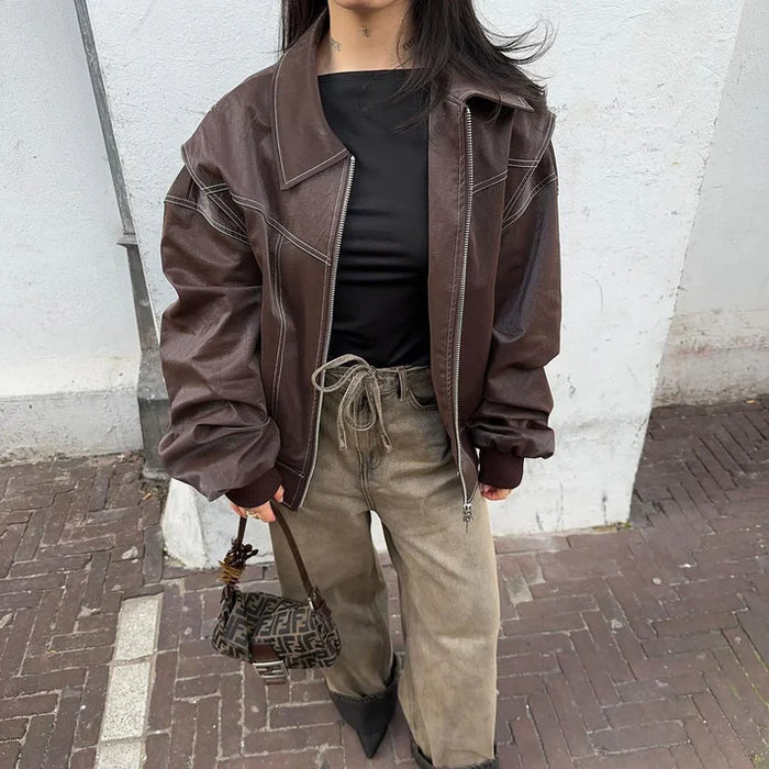 VIVIEN - De Must-Have Oversized Leren Jas voor de Herfst