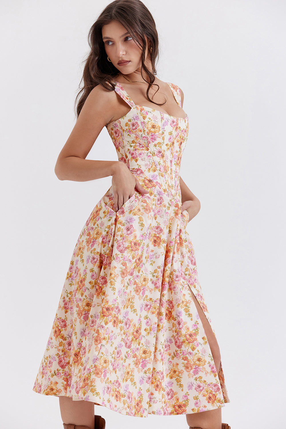 iNDY - Stijlvolle bloemen midi zomerjurk