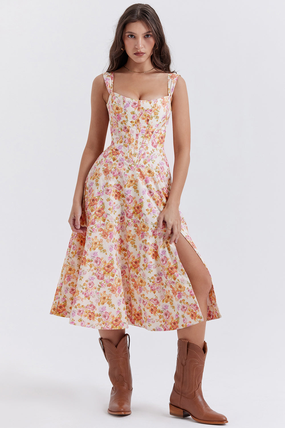 iNDY - Stijlvolle bloemen midi zomerjurk
