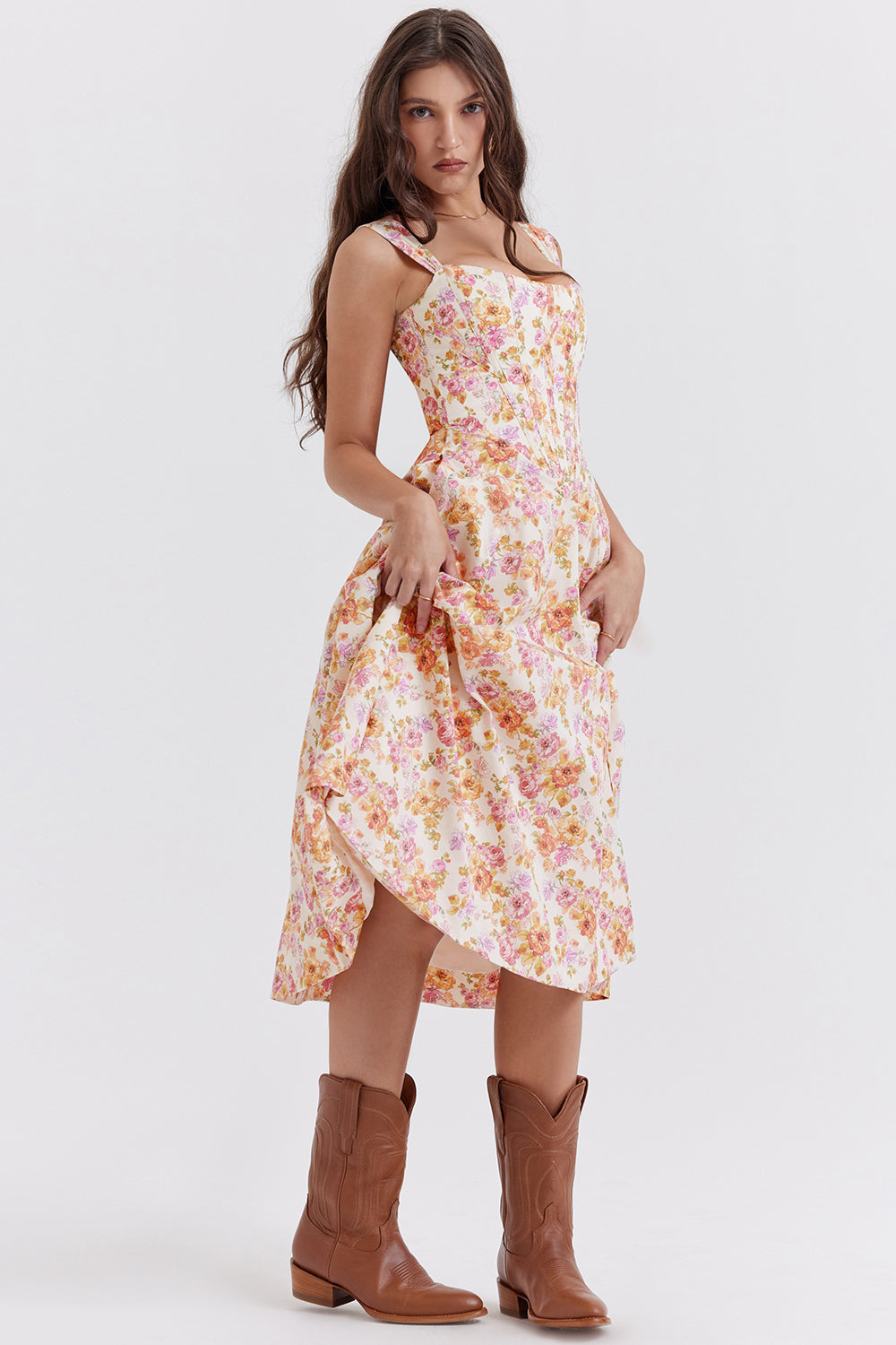 iNDY - Stijlvolle bloemen midi zomerjurk