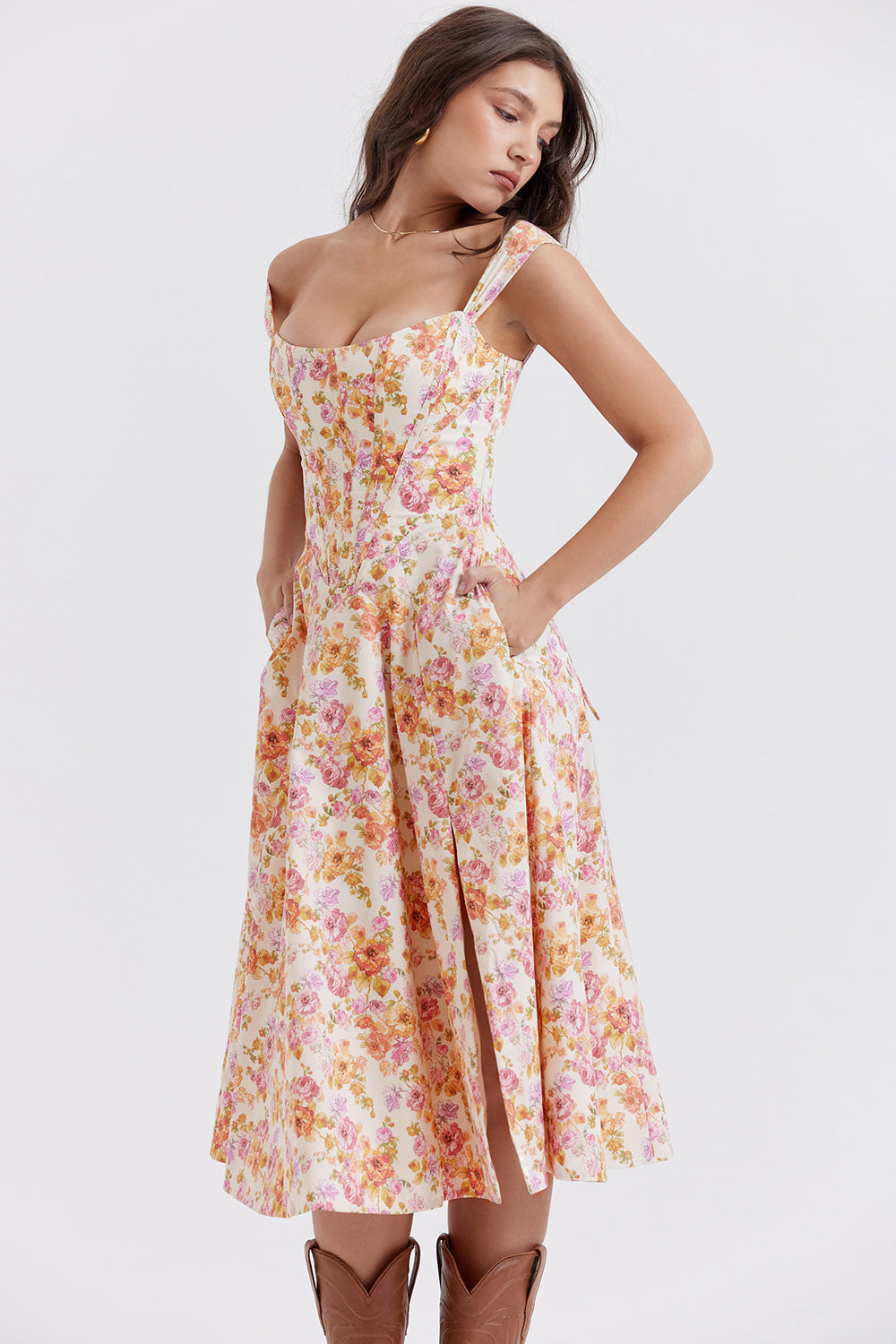 iNDY - Stijlvolle bloemen midi zomerjurk