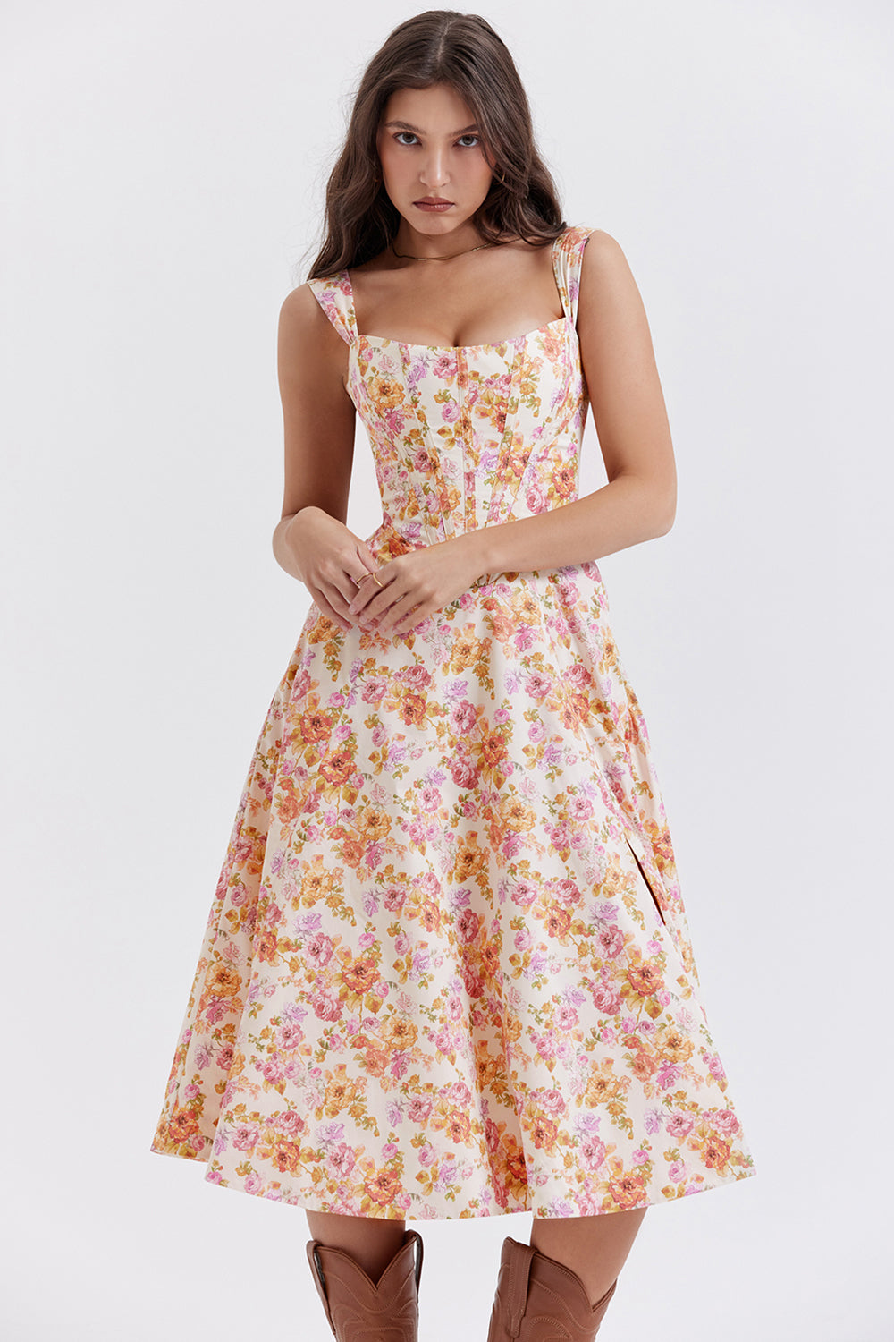 iNDY - Stijlvolle bloemen midi zomerjurk