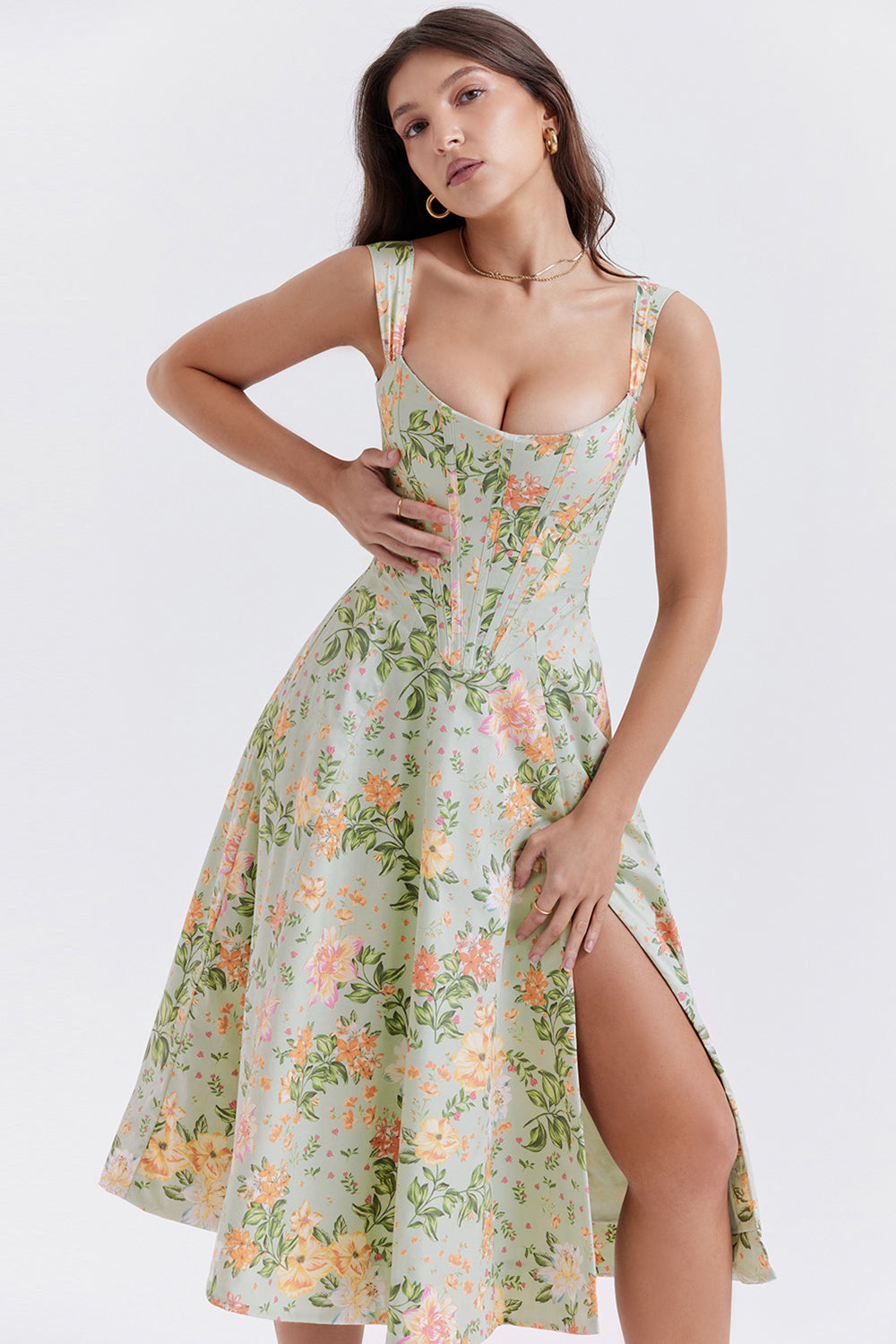 iNDY - Stijlvolle bloemen midi zomerjurk