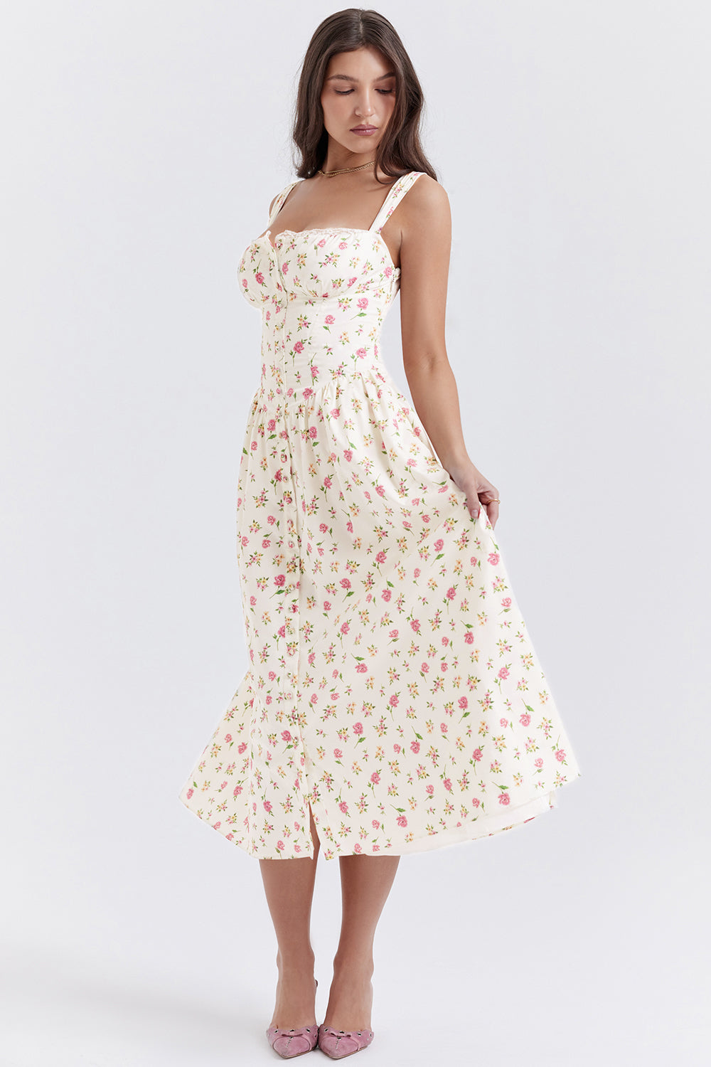 iNDY - Stijlvolle bloemen midi zomerjurk