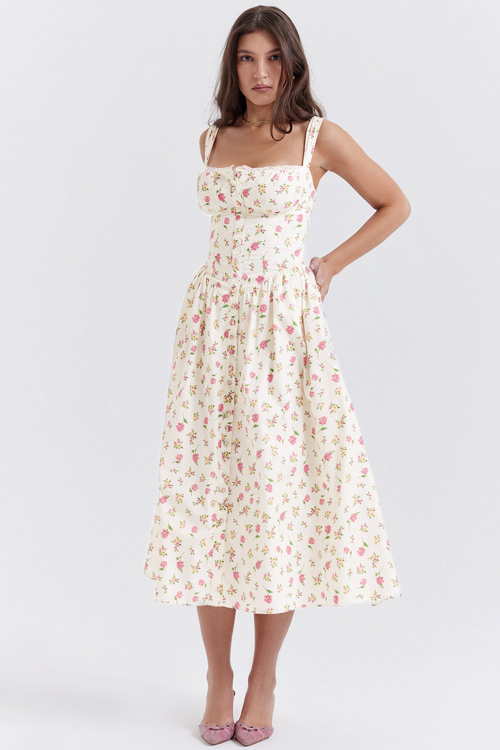 iNDY - Stijlvolle bloemen midi zomerjurk