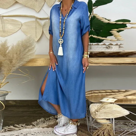 Nora Casual Lange Spijkerjurk – Tijdloze Denim Elegantie