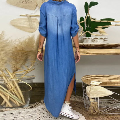 Nora Casual Lange Spijkerjurk – Tijdloze Denim Elegantie