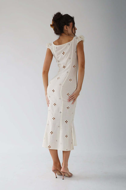 Deborah - Vintage Geborduurde Fishtail Midi-jurk