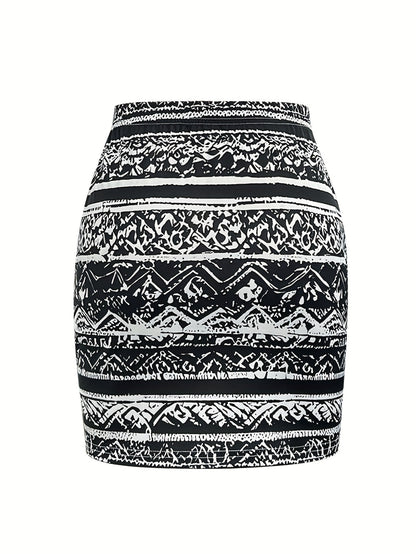 Marleen | Zwarte Geometrische Rok met Hoge Taille