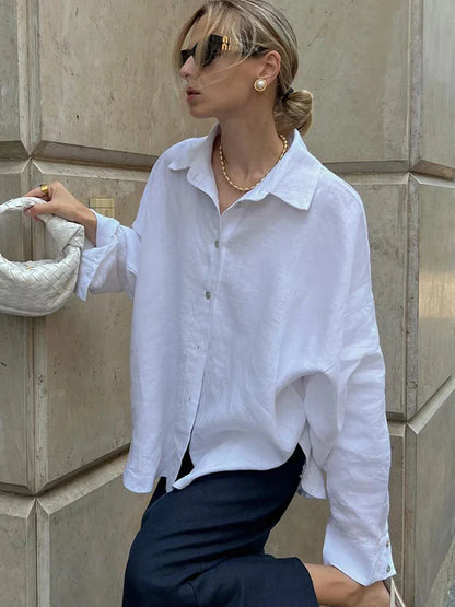 Lina – Oversized Linnen Blouse voor Dames | Koningsblauw
