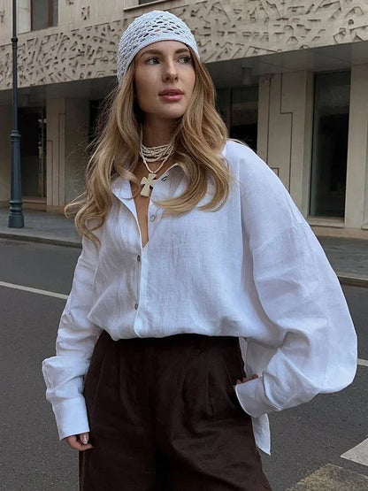 Lina – Oversized Linnen Blouse voor Dames | Koningsblauw