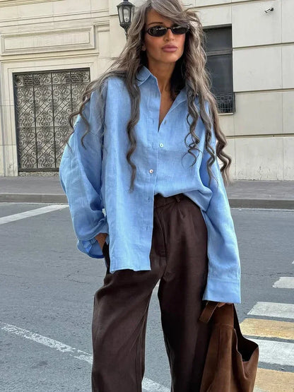Lina – Oversized Linnen Blouse voor Dames | Koningsblauw