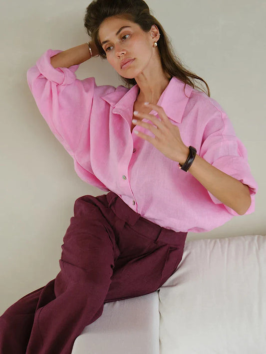 Lina – Oversized Linnen Blouse voor Dames | Koningsblauw