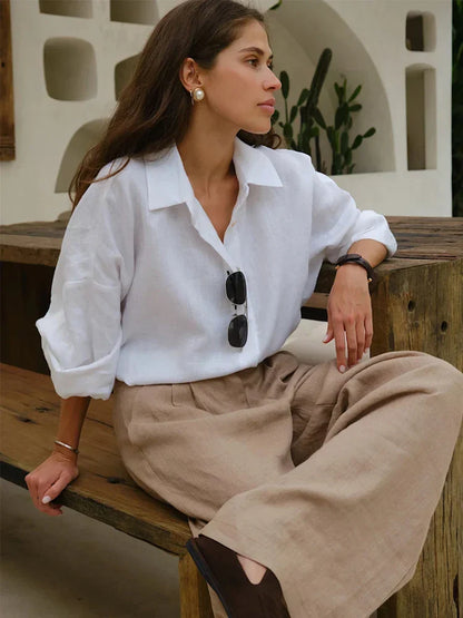 Lina – Oversized Linnen Blouse voor Dames | Koningsblauw