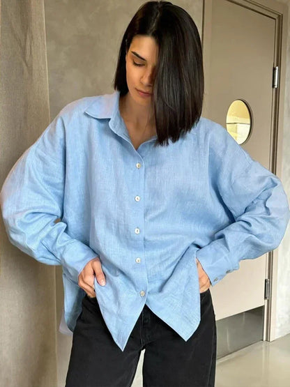 Lina – Oversized Linnen Blouse voor Dames | Koningsblauw