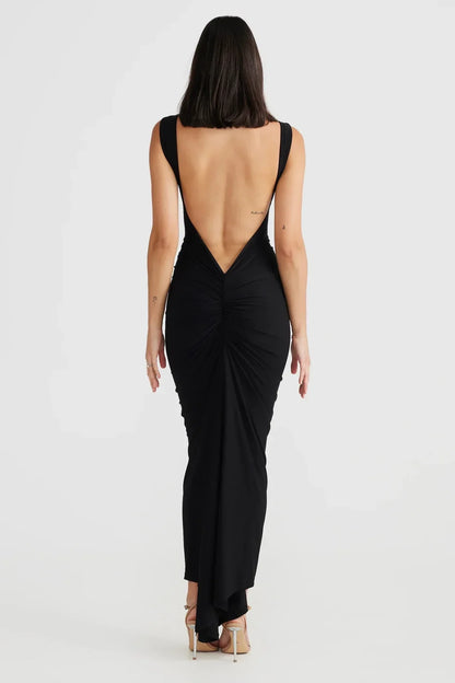 Luna - Lange Plooien Jurk met Sensuele Open Rug