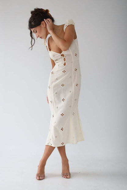 Deborah - Vintage Geborduurde Fishtail Midi-jurk