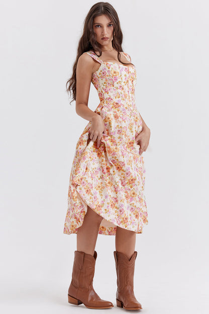 iNDY - Stijlvolle bloemen midi zomerjurk